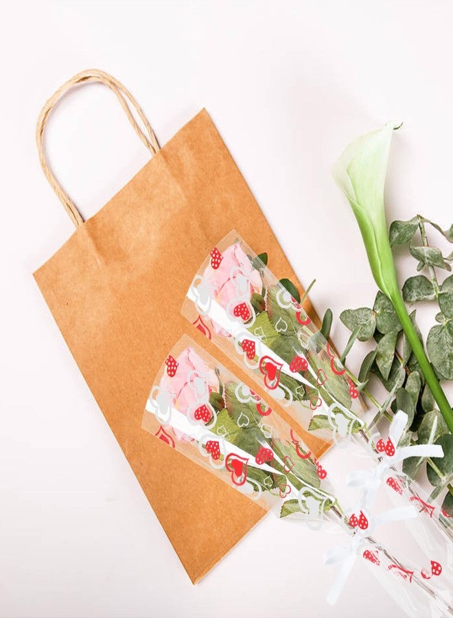 CIPOWM 100pcs Single Rose Sleeves Heart Single Flower Wrapping Bag Clear Florist Bouquet Packaging Bags Flower Sleeves for Floral Arrangement Supply Wedding Birthday Valentines Day Party Supply - Image 4